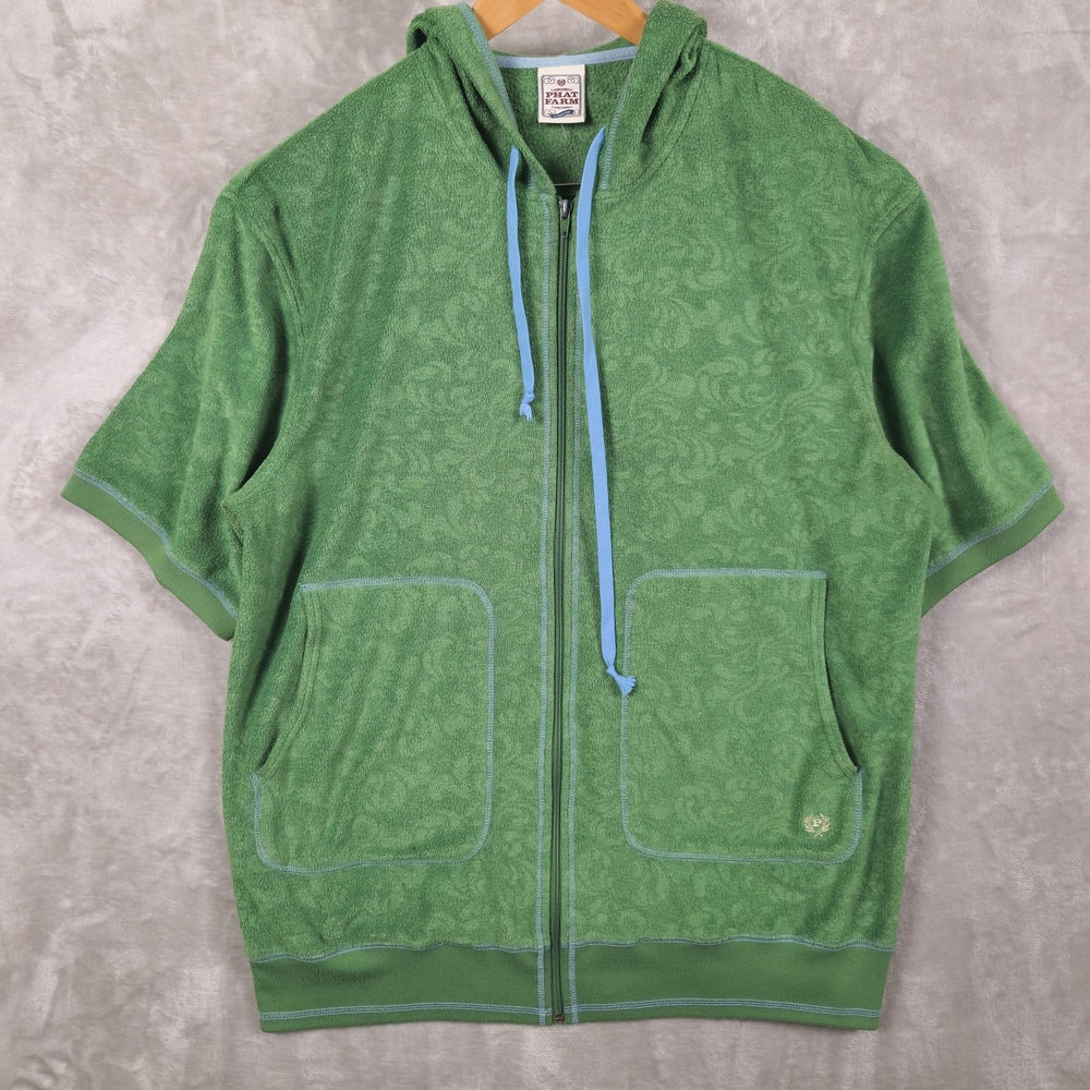 Phat Farm Hoodie Sweatshirt Size XL Green Floral Pattern SS Skater Y2K